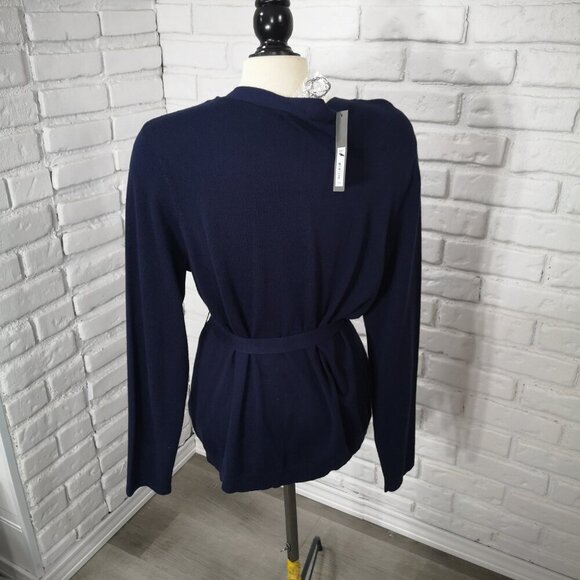 NWT Apt. 9 Ladies Size 1X Navy w/ Teal Front Layered Insert Belted Cardigan - Picture 2 of 11